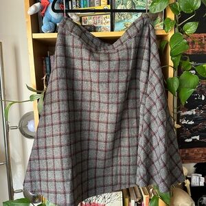 Plaid A-Line Skirt in Grey and Red and Black